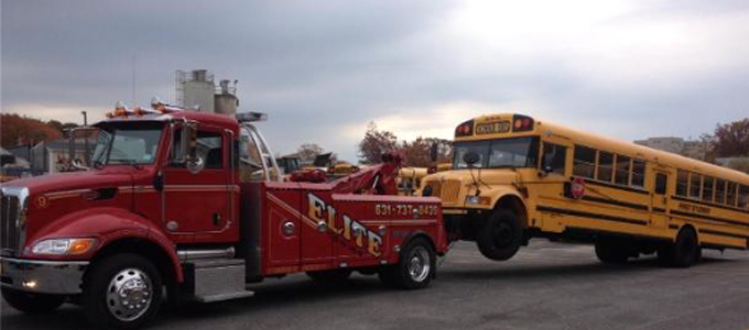 Towing a heavy duty Long Island school bus 